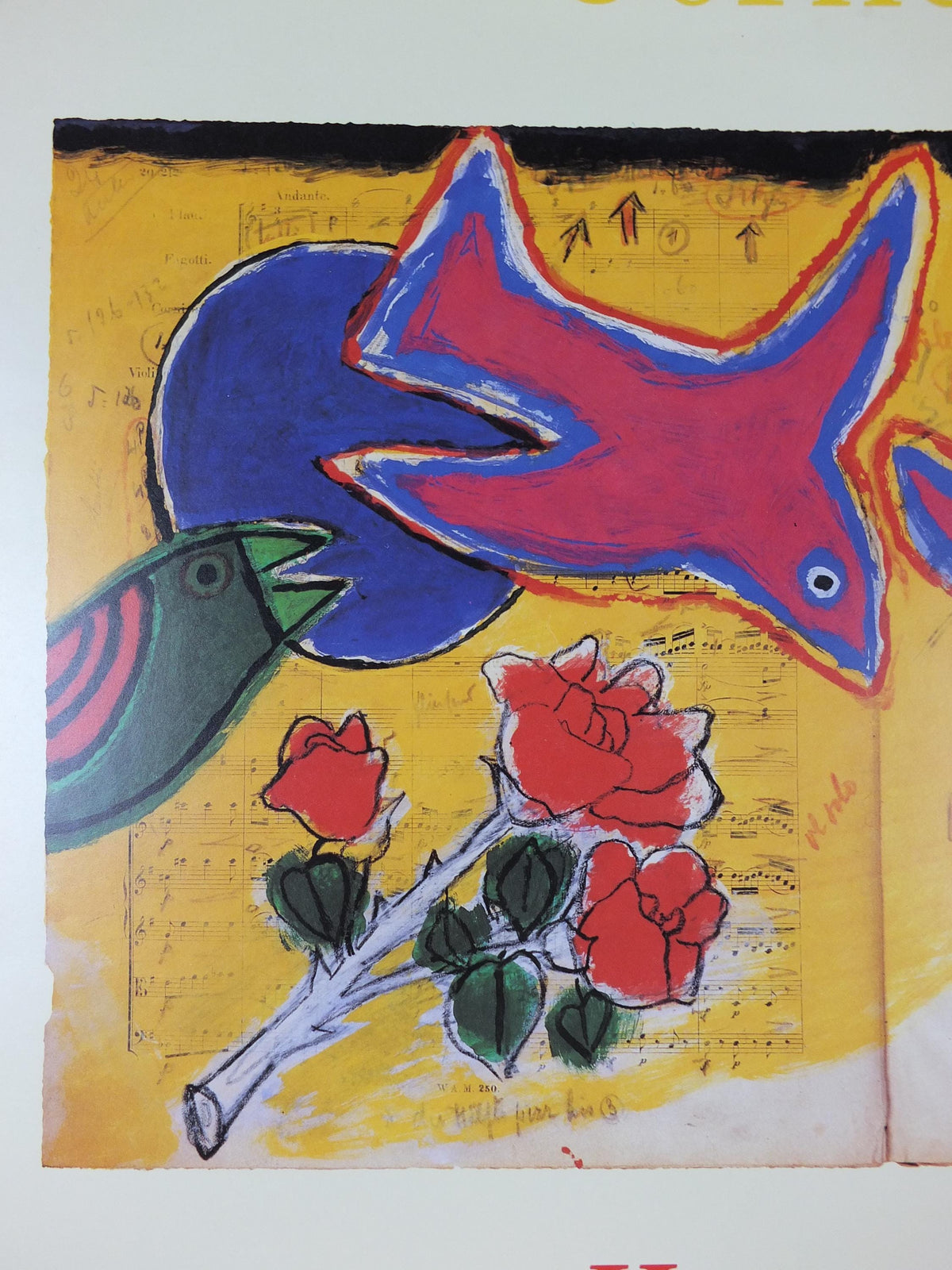 1988 Corneille Poster, Homage to Mozart, Cobra Group, Reflex Movement, Guillaume Beverloo, artist gallery exhibition, wall art decor