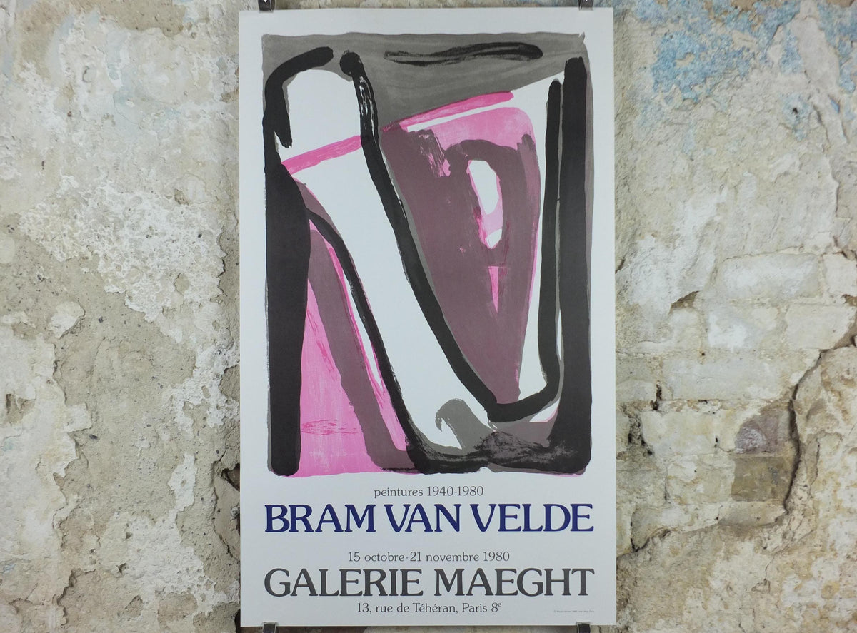 1980 Bram Van Valde Poster, Abstract Surrealism, Pink Tachisme and Lyrical Abstraction, Galerie Maeght, gallery exhibition wall art decor