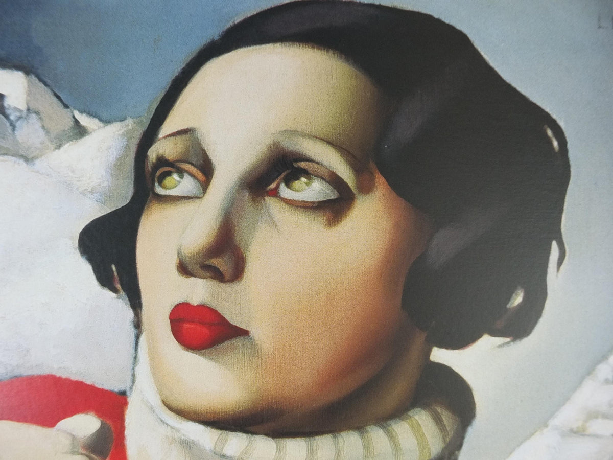 2000 Tamara de Lempicka Poster, St Moritz 1929, Red ski suit Lady, Art Deco Nouveau, cubism neoclassical gallery exhibition, wall art decor