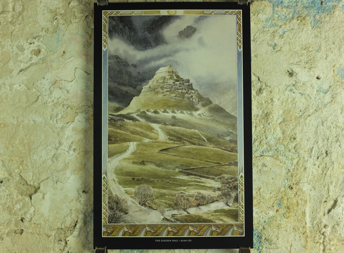 2002 Edoras the Golden Hall Poster, by Alan Lee, Vintage JRR Tolkien Lord of the Rings, Rohan, Two Towers, illustration print wall art decor