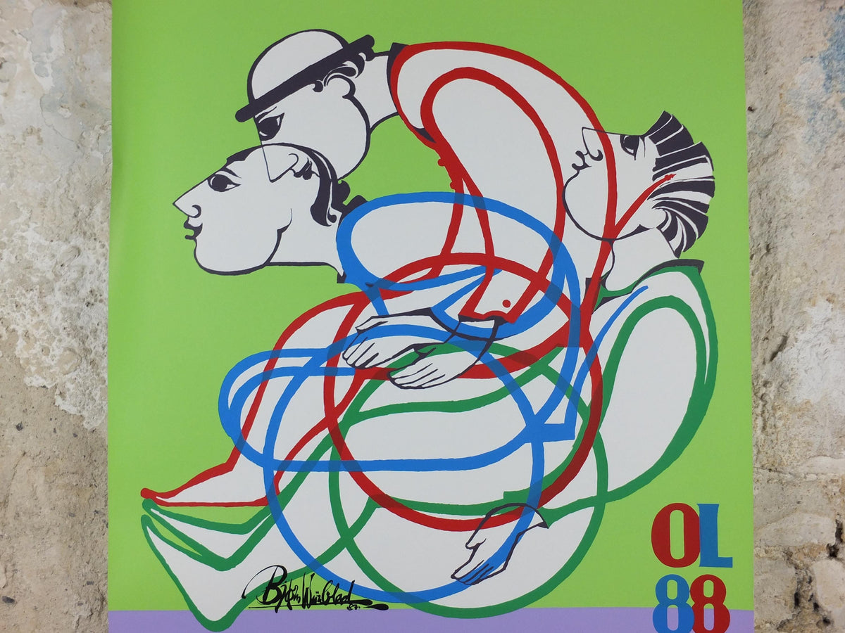1988 Bjørn Wiinblad Poster, Seoul Olympics and Paralympics, Wheelchair Racing, sport wall art decor