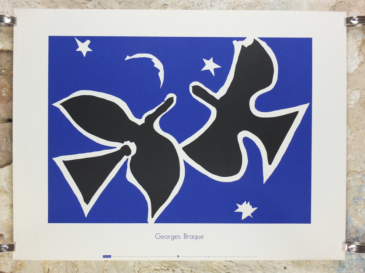 1991 Georges Braque Poster, The Birds, Les Oiseaux from 1953, The Louvre, Cubism, Fauvism, artist gallery exhibition, wall art decor