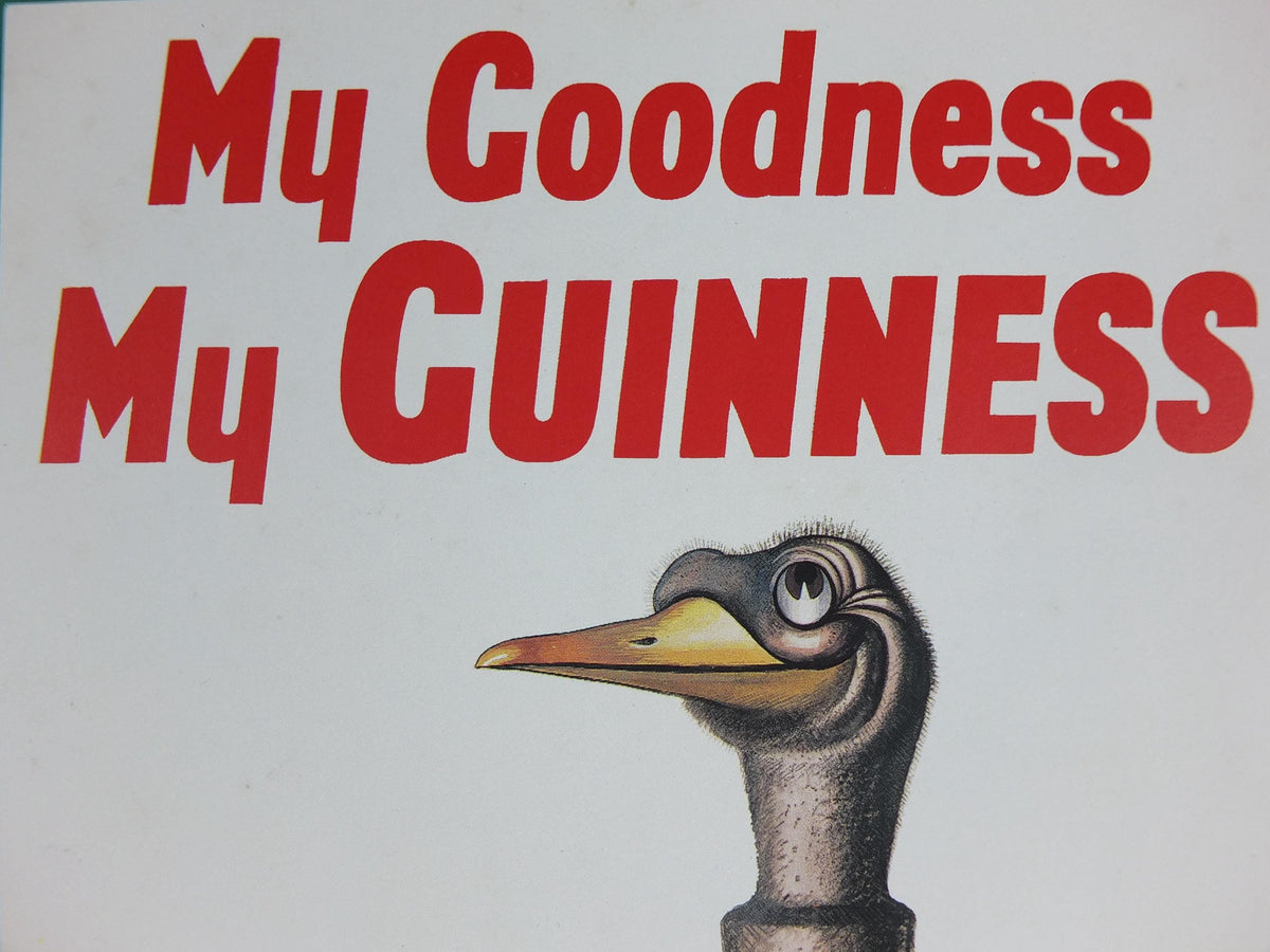 1981 John Gilroy Guinness Toucan Poster, Ostrich 1936, Guinness Zookeeper with ostrich who has swallowed his pint, wall art retro decor