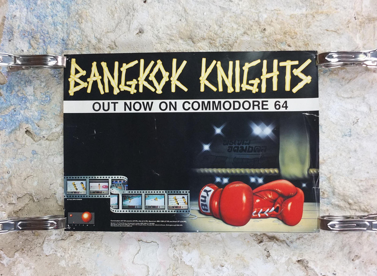 1987 Bangkok Knights Poster, computer game from System 3, Thai boxing, C64 Commodore gaming wall art decor