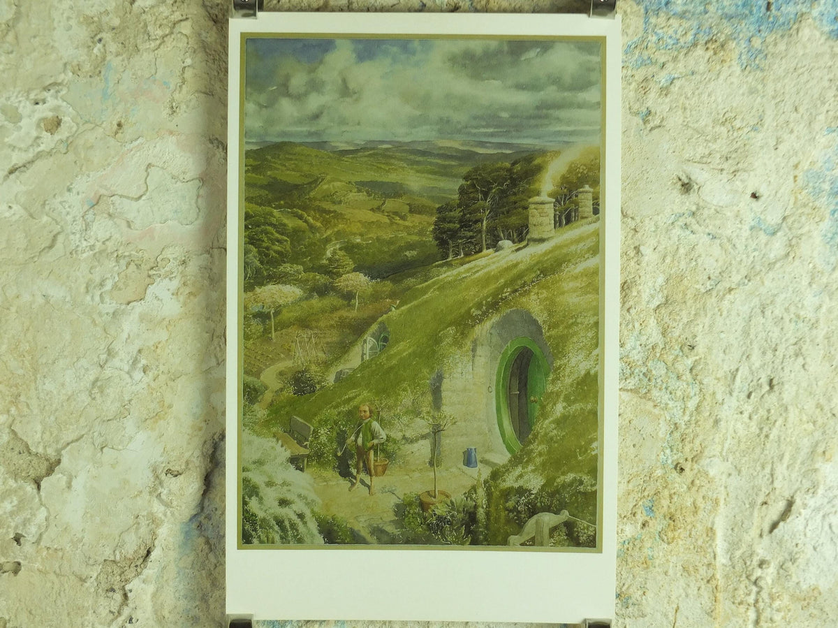 1997 Bilbo at Bag End Poster, by Alan Lee, The Shire from The Hobbit, J.R.R. Tolkien, Hobbiton, illustration print wall art decor