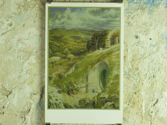 1997 Bilbo at Bag End Poster, by Alan Lee, The Shire from The Hobbit, J.R.R. Tolkien, Hobbiton, illustration print wall art decor
