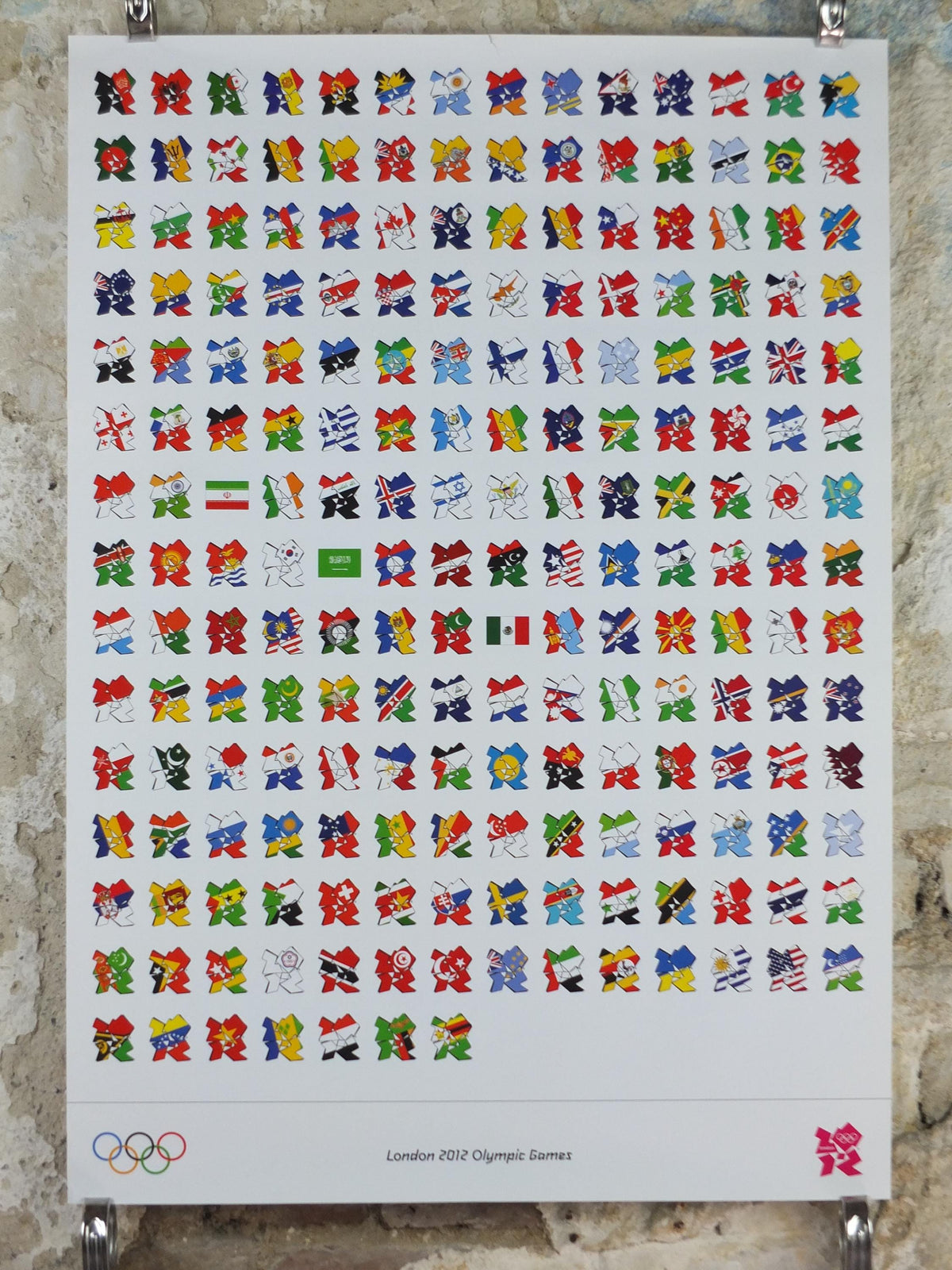 2012 London Olympics Poster, Flags of the participating nations in logo style, LondOn 2012, XXX Olympiad, post modern, sport wall art decor