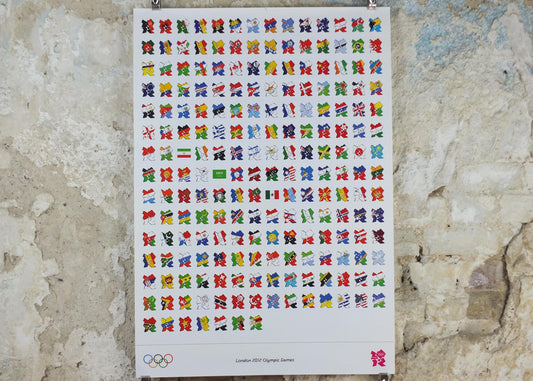 2012 London Olympics Poster, Flags of the participting nations in logo style, LondOn 2012, XXX Olympiad, post modern, sport wall art decor