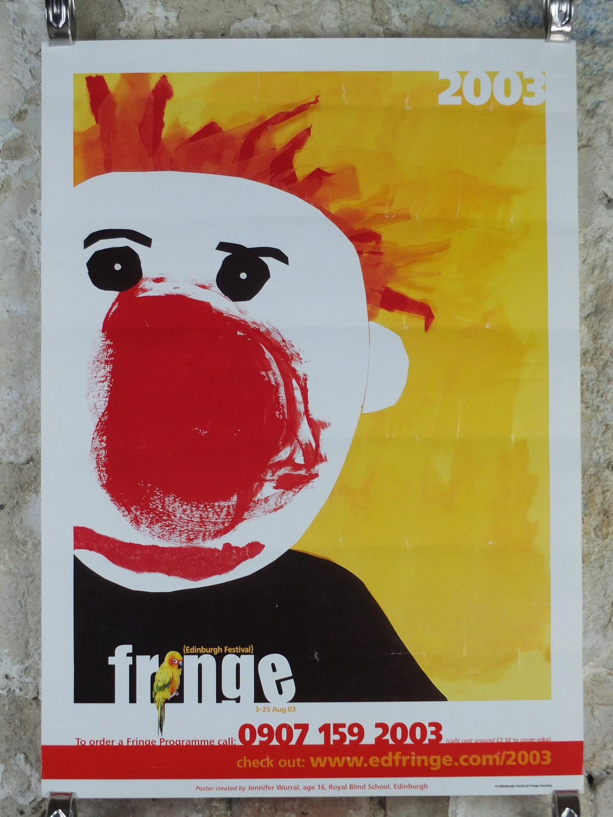 2003 Edinburgh Festival Fringe Poster, Arts Festival, clown entertainer, artwork by Jennifer Worral, wall art decor
