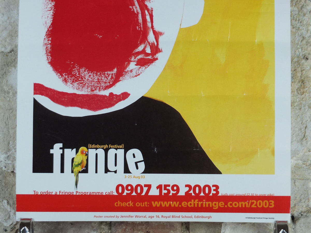 2003 Edinburgh Festival Fringe Poster, Arts Festival, clown entertainer, artwork by Jennifer Worral, wall art decor