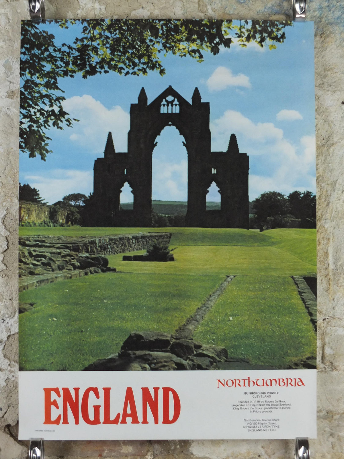 1970s Guisborough Priory Poster, Cleveland, Newcastle Upon Tyne, Northumbria Tourist Board, England, United Kingdom, travel wall art decor