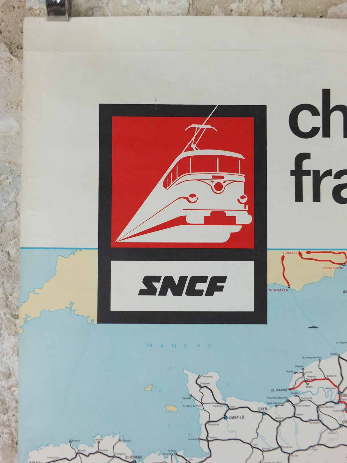 1971 France SNCF Rail Map Poster, French National Railways, Lignes Voyageurs, advertising wall art retro decor