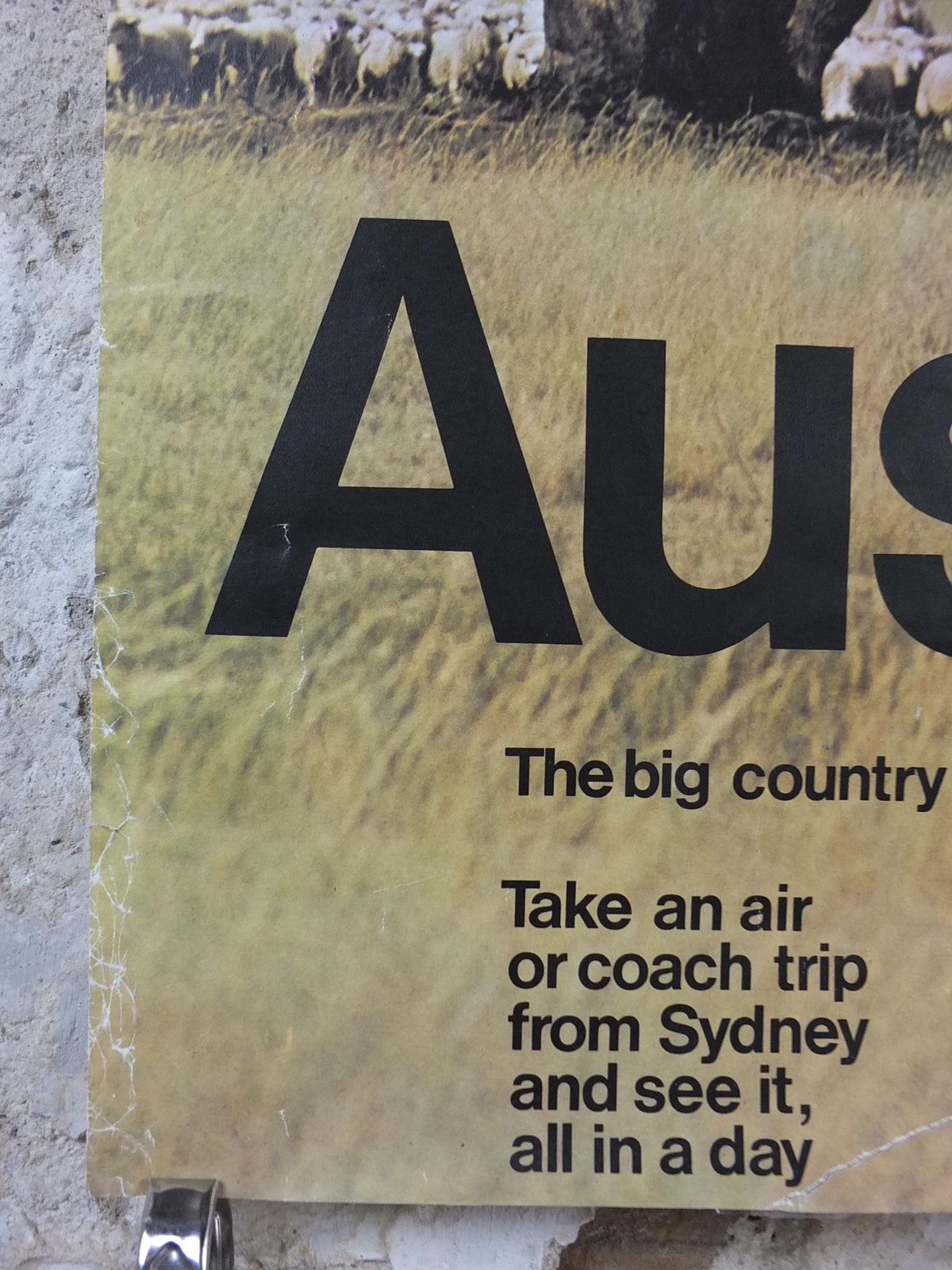 1969 Australia Outback Poster, The Big Country, Sheep farmer on horseback, yellow prairie haze, travel & tourism wall art decor