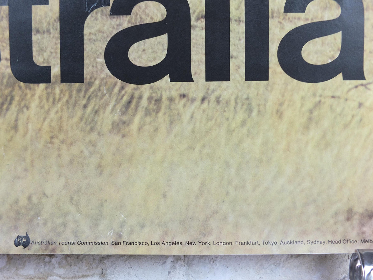 1969 Australia Outback Poster, The Big Country, Sheep farmer on horseback, yellow prairie haze, travel & tourism wall art decor