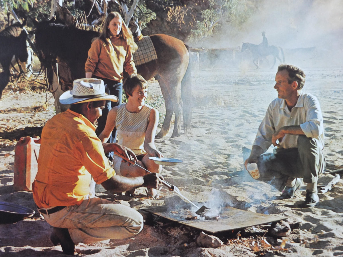 1969 Australia Outback Poster, A bush picnic and BBQ at the Ross River Cattle Station Resort, great outdoors travel & tourism wall art decor