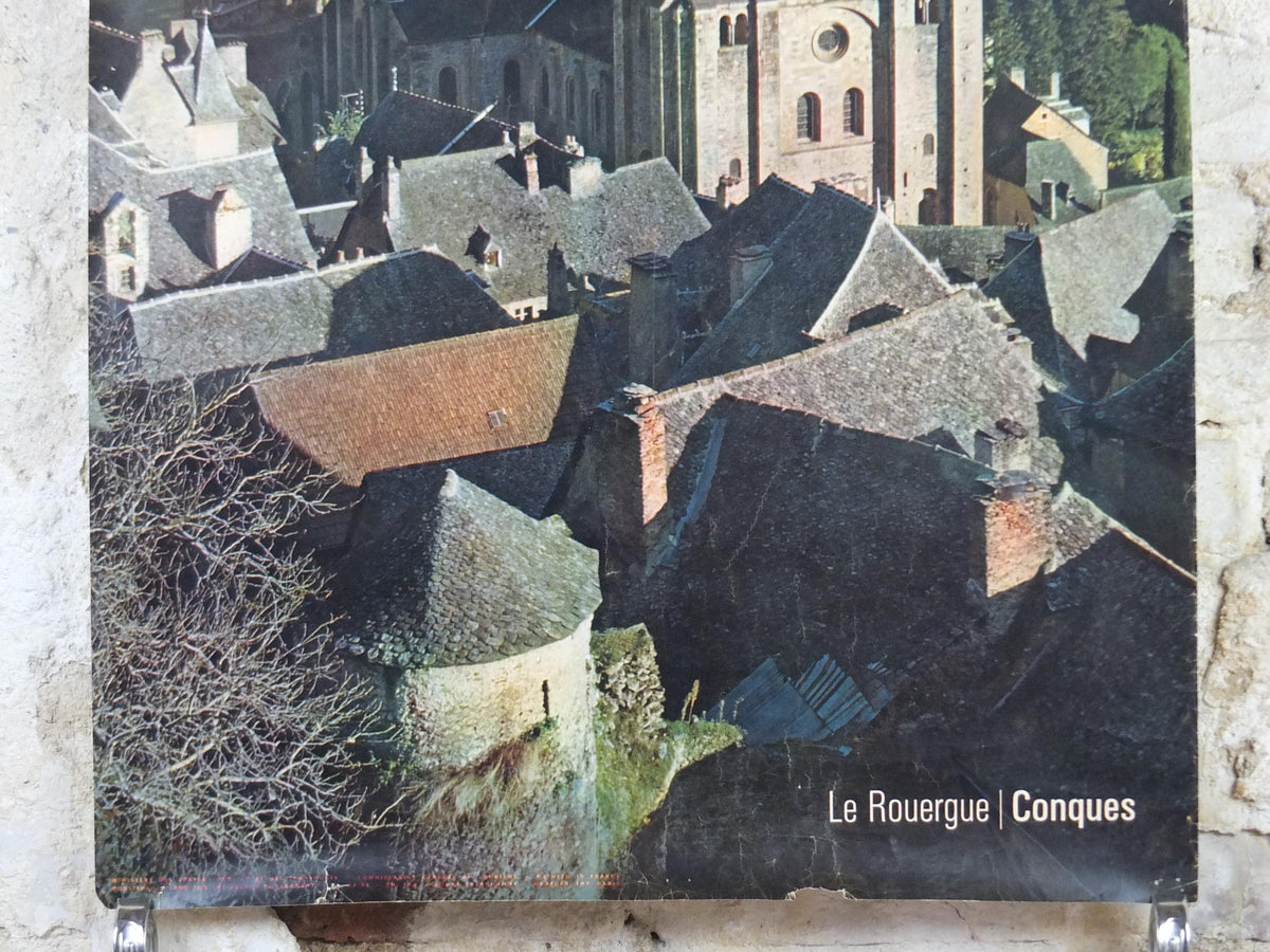 1962 Conques Travel Poster, Occitania Languadoc Roussillon, France, printed by French Government, travel tourism, wall art decor