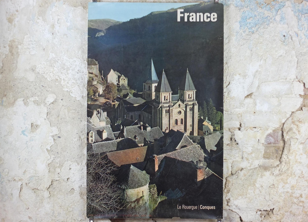 1962 Conques Travel Poster, Occitania Languadoc Roussillon, France, printed by French Government, travel tourism, wall art decor