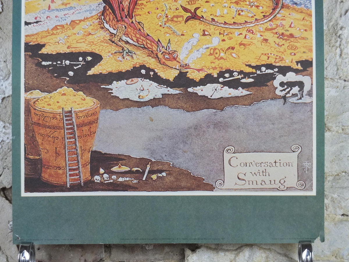 1970s Conversation with Smaug Poster, J.R.R. Tolkien, George Allen & Unwin Lord of the Rings, Hobbit, Camden Graphics fantasy wall art decor