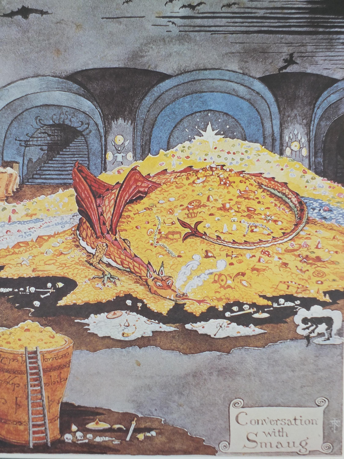 1970s Conversation with Smaug Poster, J.R.R. Tolkien, George Allen & Unwin Lord of the Rings, Hobbit, Camden Graphics fantasy wall art decor