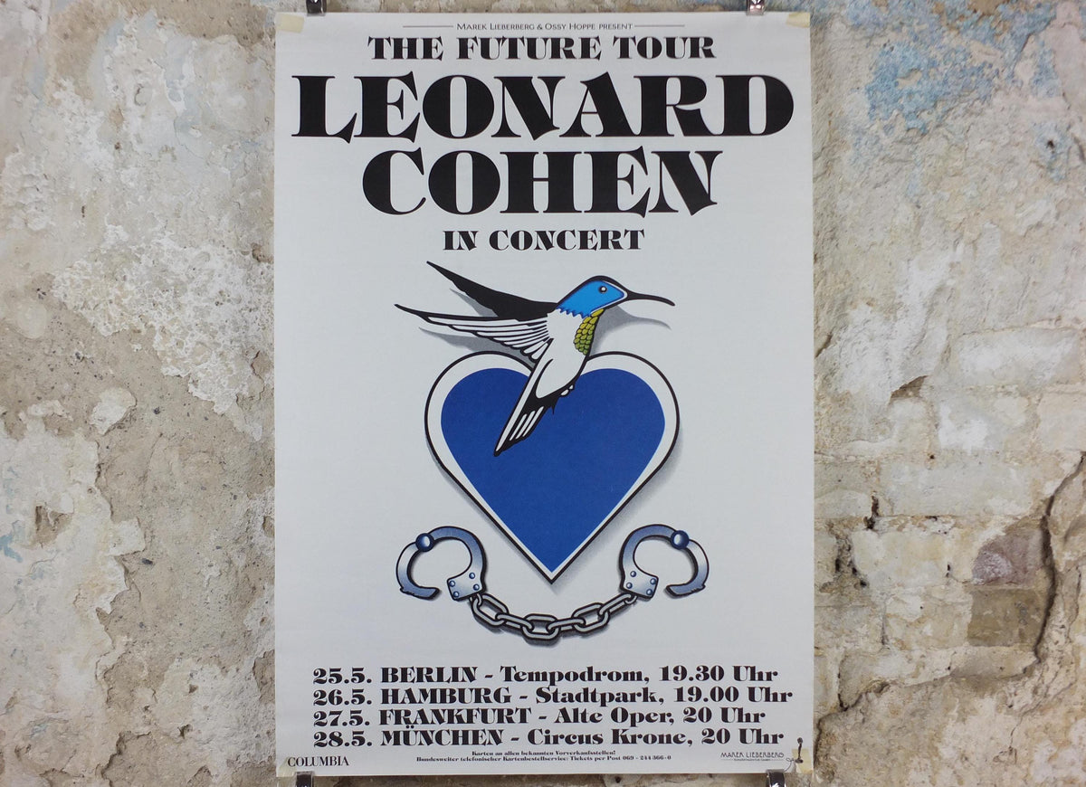 1993 Leonard Cohen Concert Poster, The Future Tour, German venues, Berlin, Hamburg, Frankfurt, Munich, soft rock & folk music wall art decor