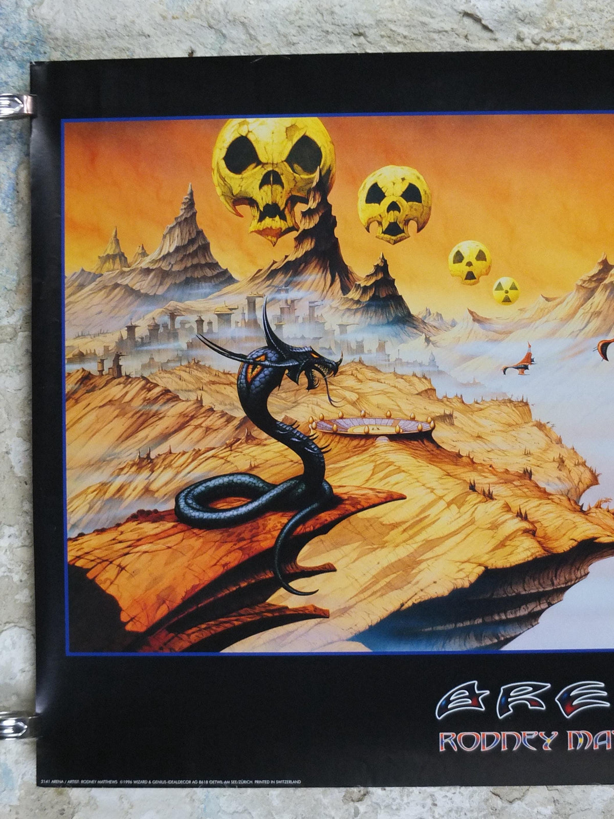 signed 1996 Asia Arena Poster, signed by Rodney Matthews, 4121, epic adventure quest art, Wizards & Genius, fantasy wall art decor