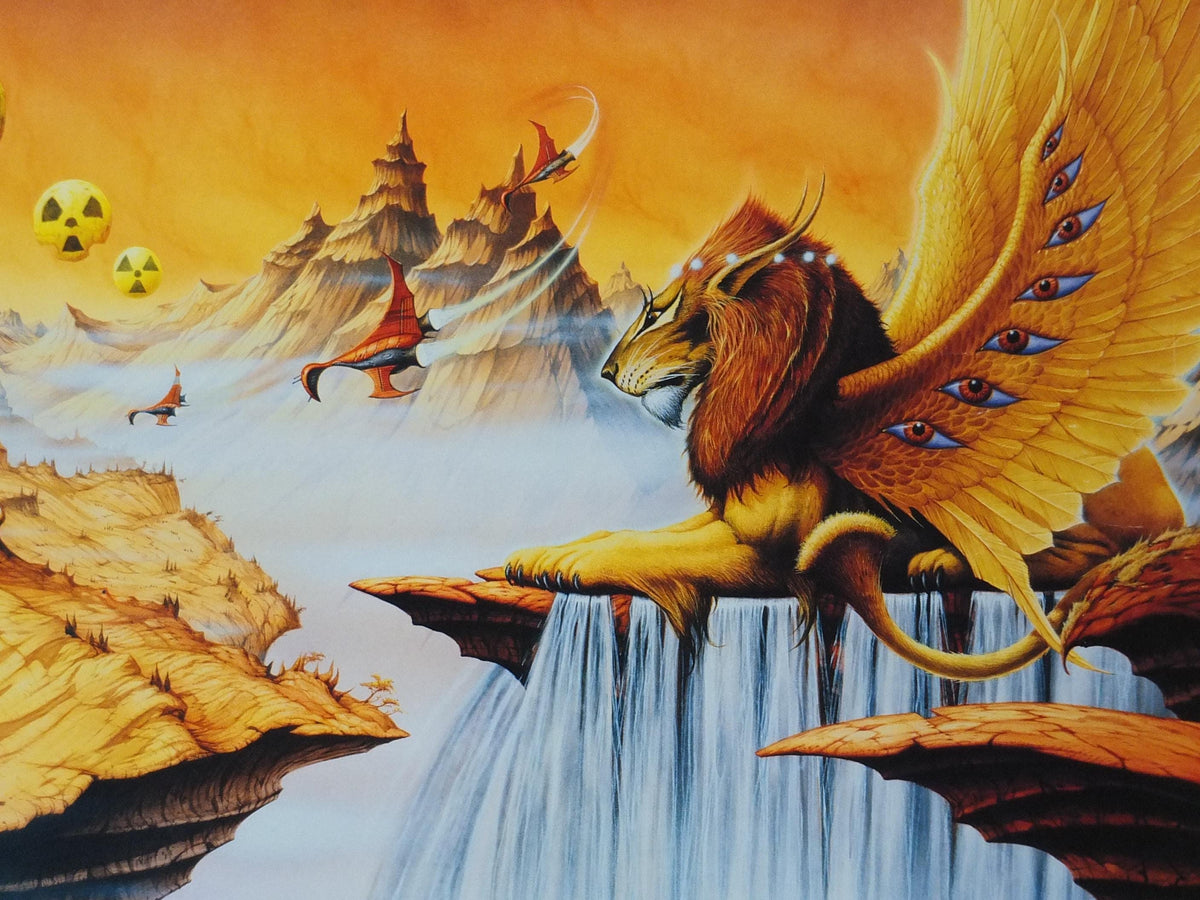 signed 1996 Asia Arena Poster, signed by Rodney Matthews, 4121, epic adventure quest art, Wizards & Genius, fantasy wall art decor