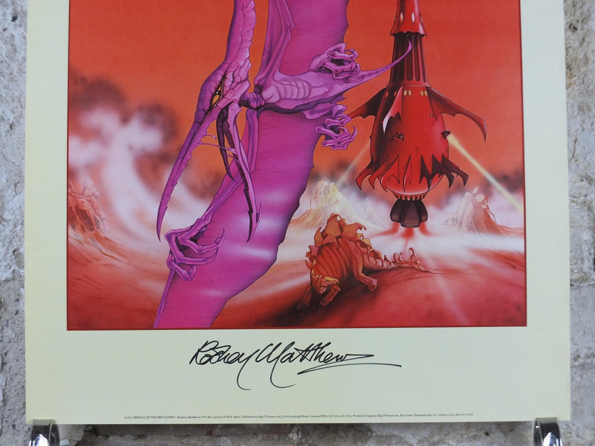 1977 signed Rodney Matthews Poster, Arrival of the Fire Clown, GA71 epic adventure quest art, Big O Posters, fantasy wall art decor