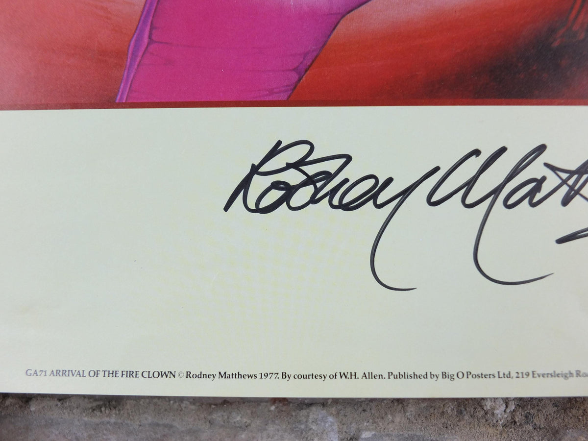 1977 signed Rodney Matthews Poster, Arrival of the Fire Clown, GA71 epic adventure quest art, Big O Posters, fantasy wall art decor