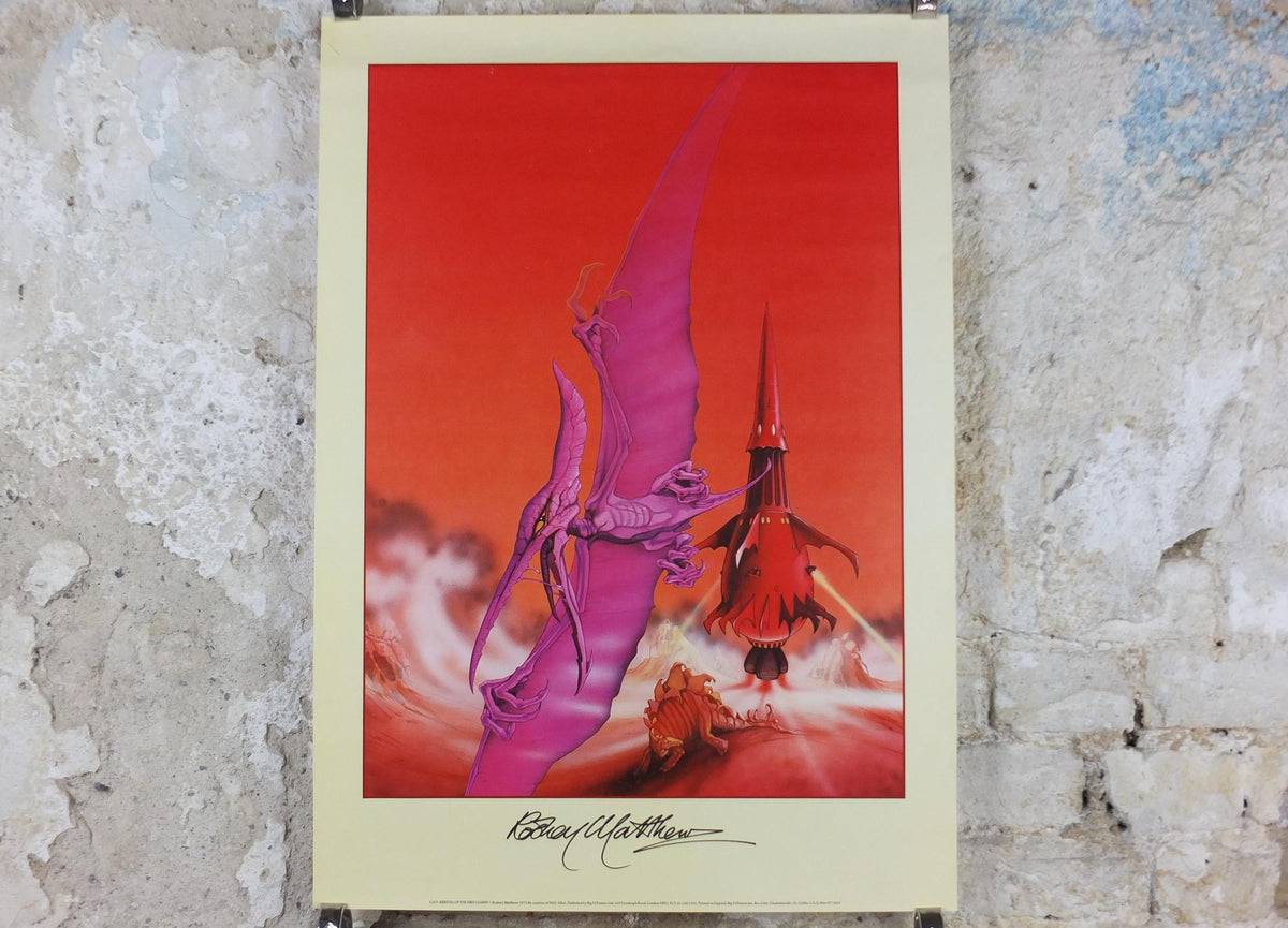1977 signed Rodney Matthews Poster, Arrival of the Fire Clown, GA71 epic adventure quest art, Big O Posters, fantasy wall art decor