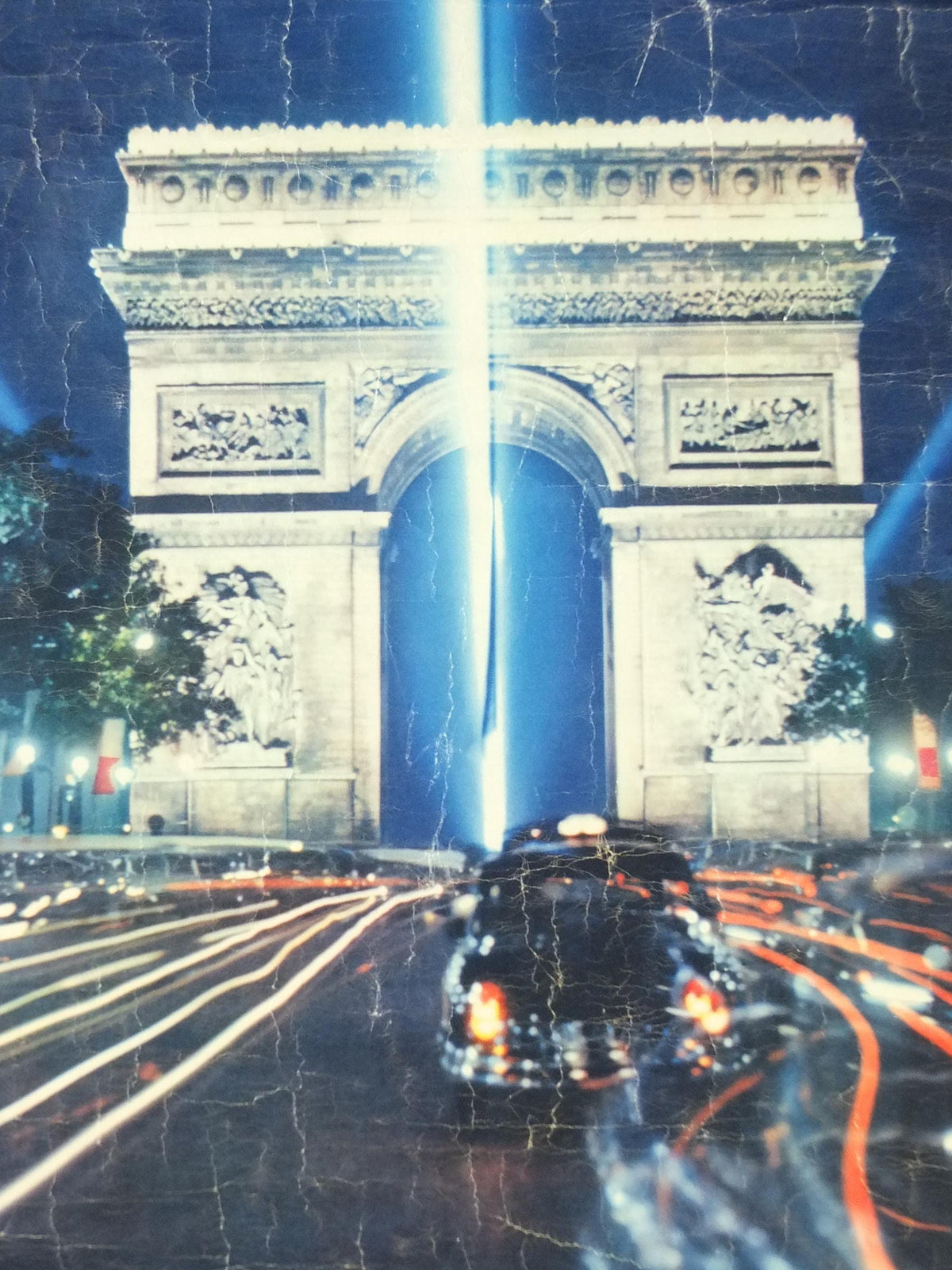 1962 Arc de Triomphe Paris Poster, Champs-Élysées at the centre of Place Charles de Gaulle, France, well worn, travel wall art decor