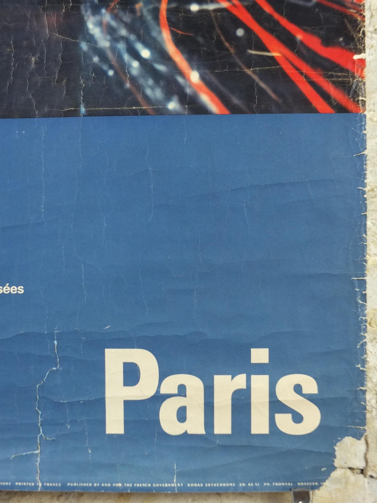 1962 Arc de Triomphe Paris Poster, Champs-Élysées at the centre of Place Charles de Gaulle, France, well worn, travel wall art decor