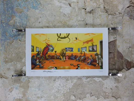 2013 Vet waiting room Poster, hand signed by Rodney Matthews, a pet surgery waiting room full of fantastical animals, fantasy wall art decor