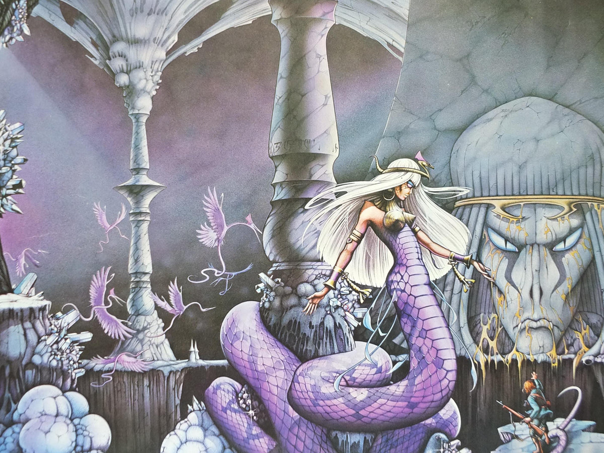 1978 signed Rodney Matthews Poster, The Face in the Abyss, GA86 epic scifi adventure quest art, Big O Posters, fantasy wall art decor