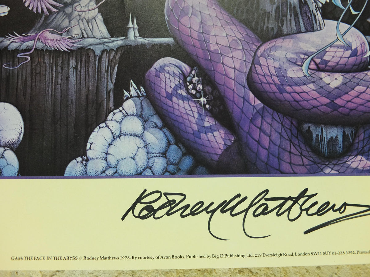 1978 signed Rodney Matthews Poster, The Face in the Abyss, GA86 epic scifi adventure quest art, Big O Posters, fantasy wall art decor