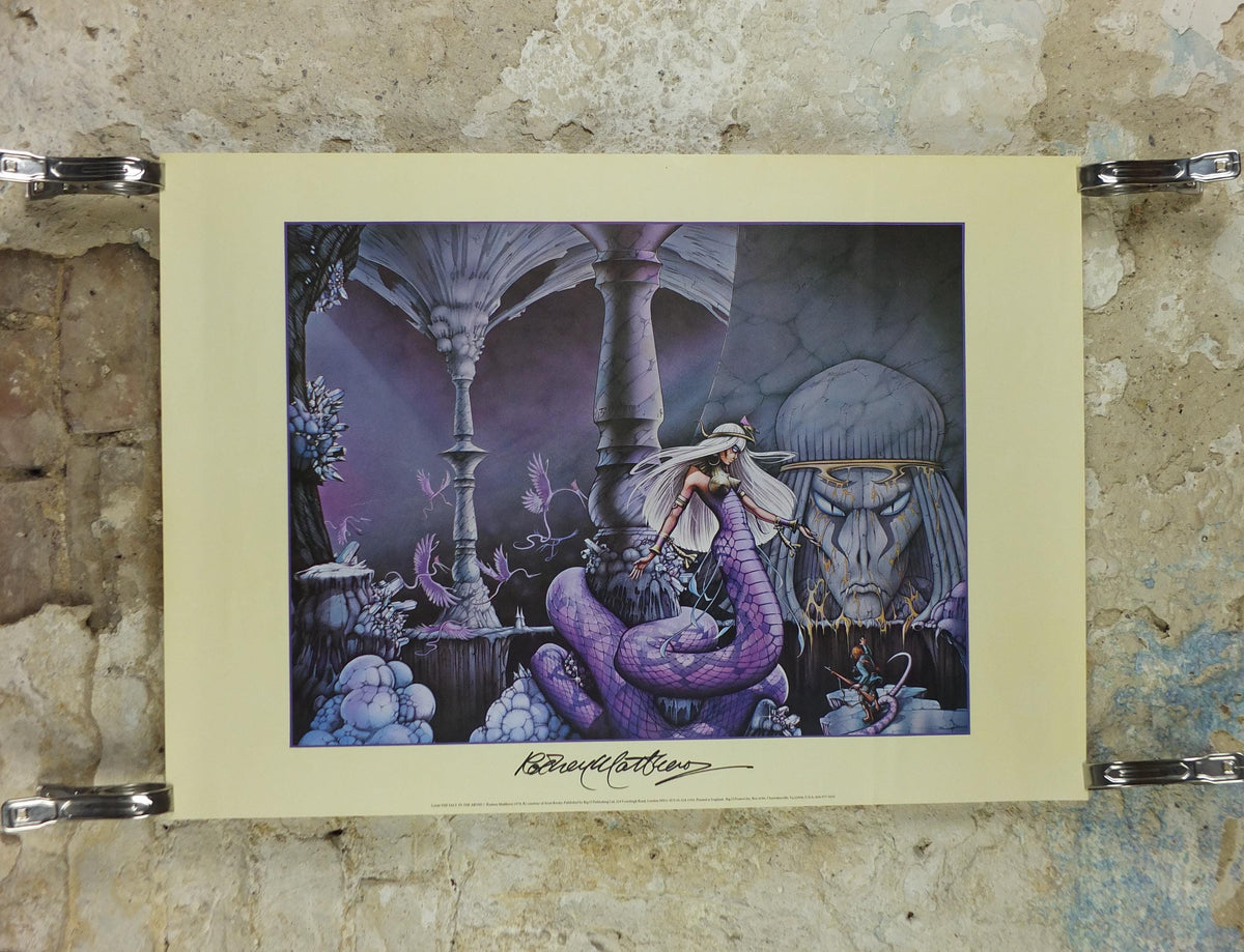1978 signed Rodney Matthews Poster, The Face in the Abyss, GA86 epic scifi adventure quest art, Big O Posters, fantasy wall art decor