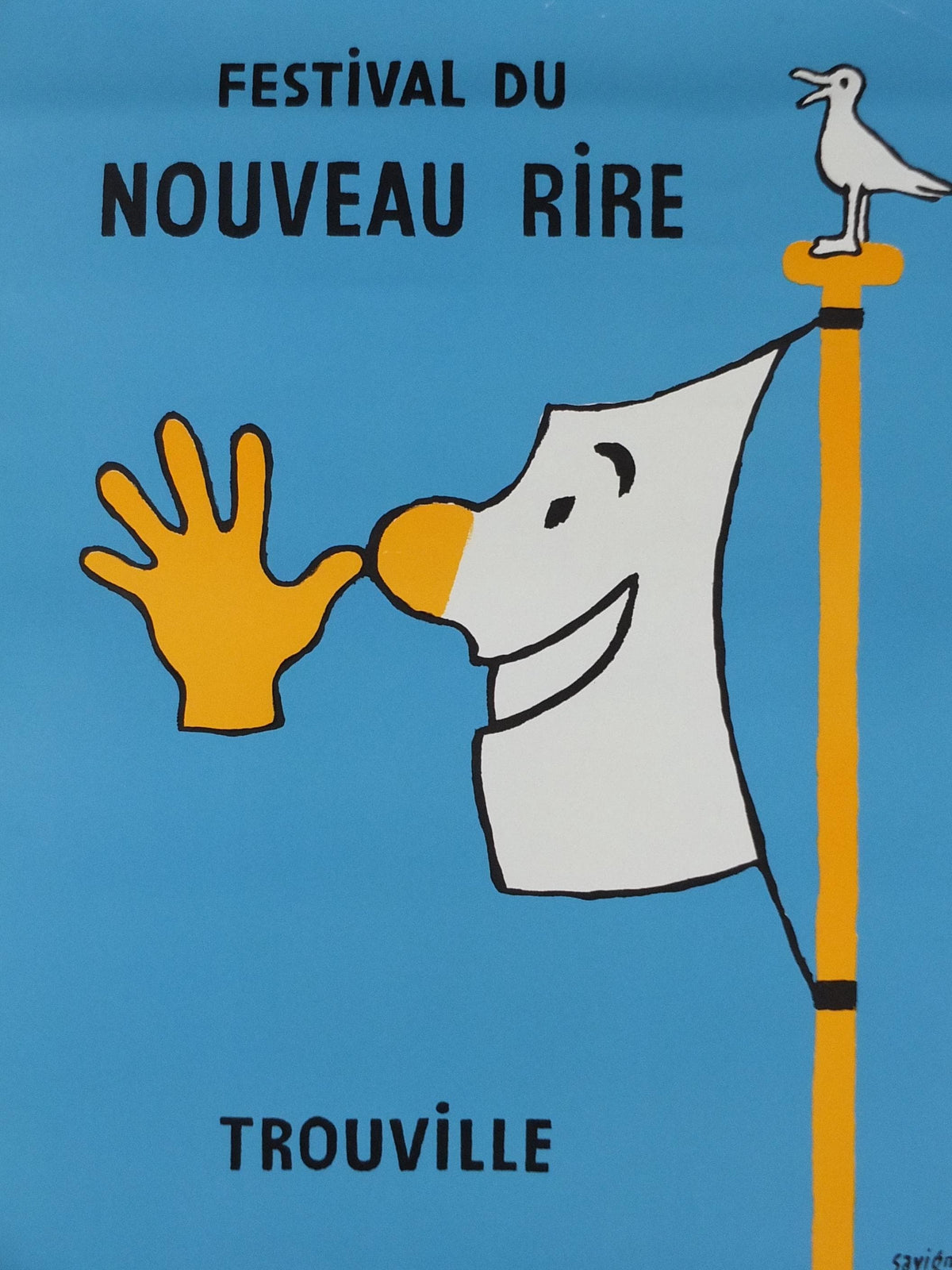 1990 Festival du Nouveau Rire Poster, by Raymond Savignac, Festival of New Laughter & Joy, Trouville, Flag razzing, Festival wall art decor