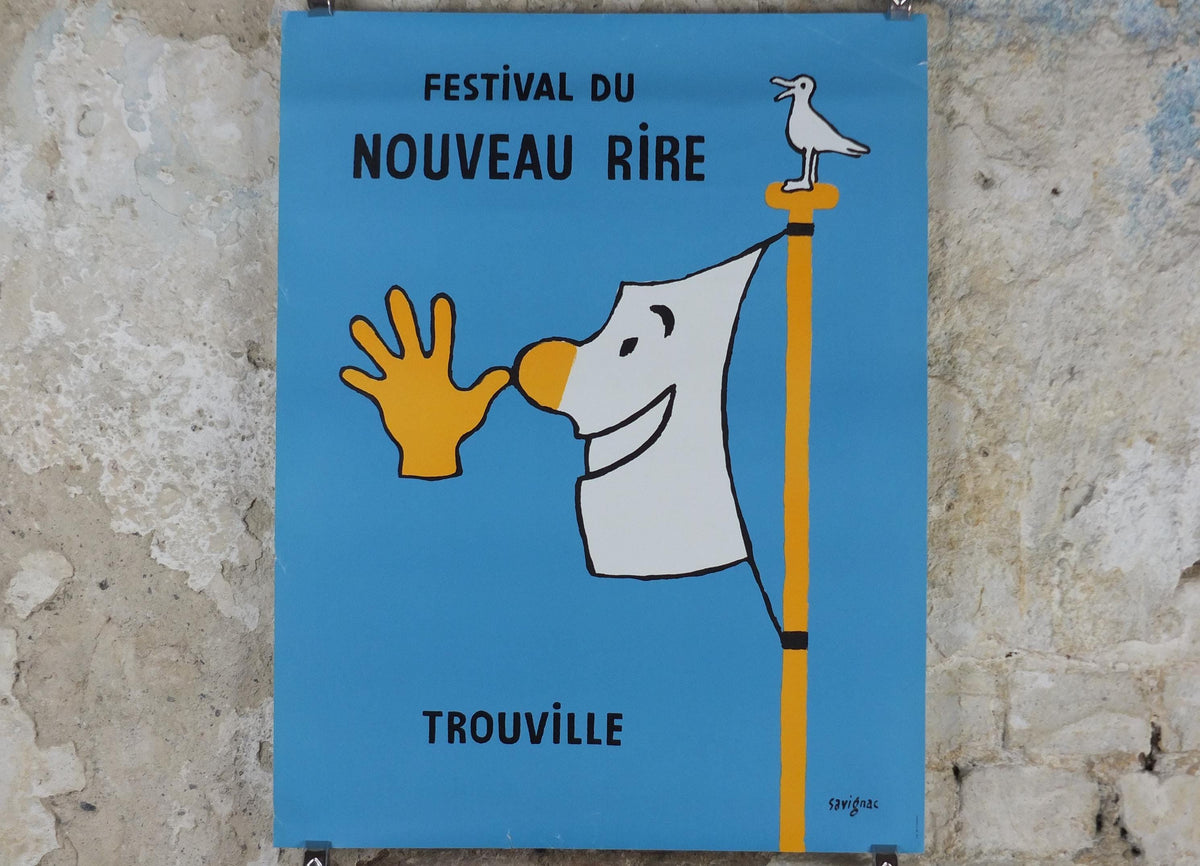 1990 Festival du Nouveau Rire Poster, by Raymond Savignac, Festival of New Laughter & Joy, Trouville, Flag razzing, Festival wall art decor