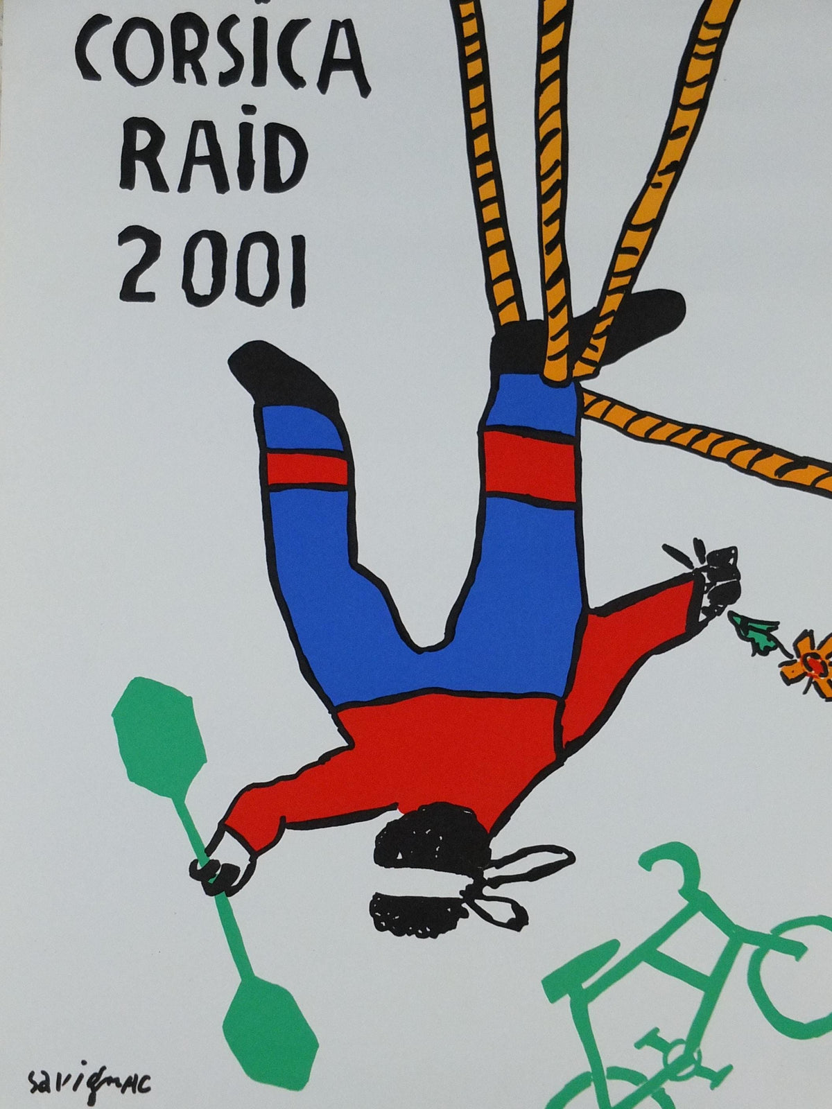 2001 Corsica Raid Poster, by Raymond Savignac, endurance nature sports for eco-adventurers in Corsica, adventure wall art decor
