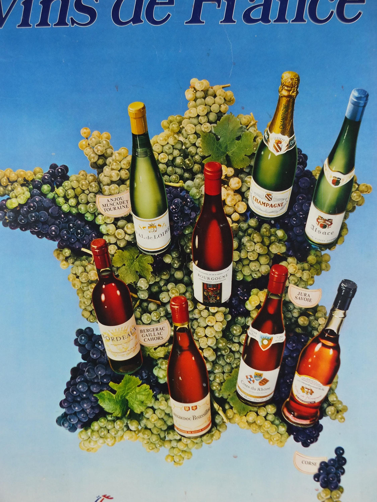 1974 Wines of France Poster, Types of French wines, Vins de France, advertising and marketing, Viticulture print wall art decor