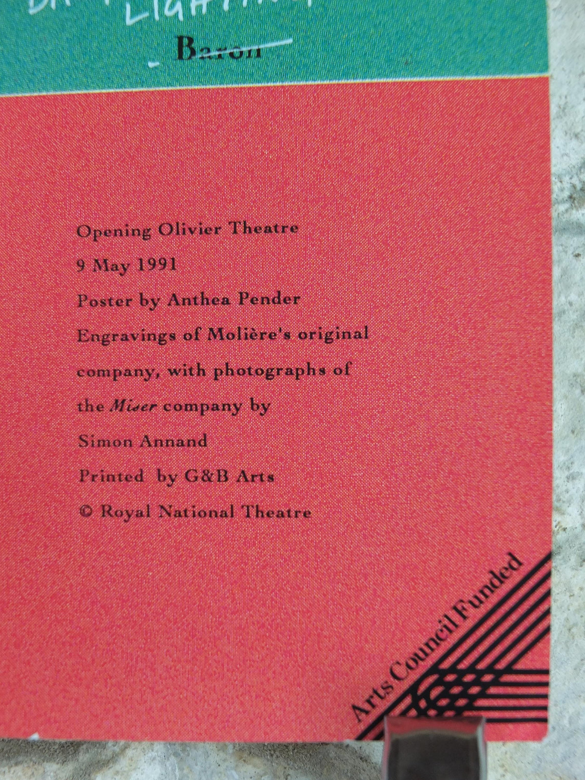 1991 The Miser by Moliere Poster, Royal National Theatre, Olivier Theatre, South Bank, London, play comedy, wall art decor