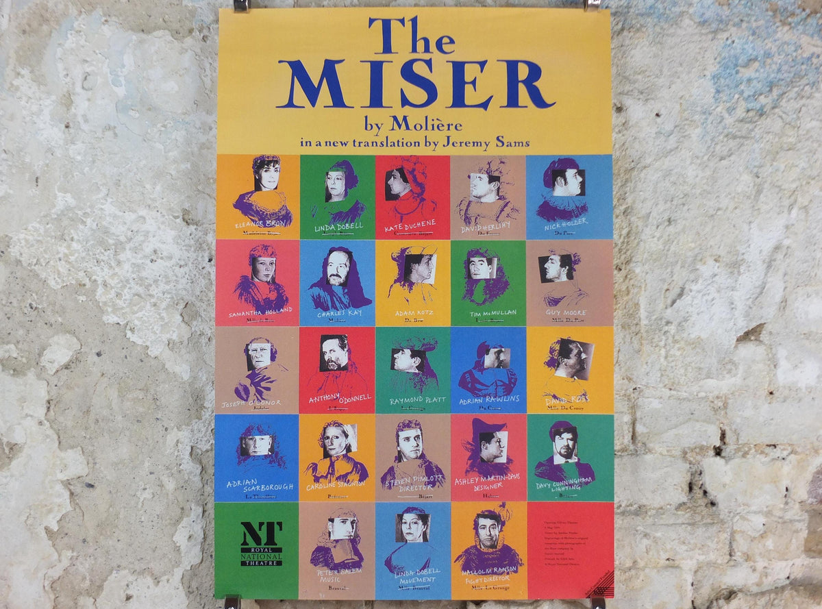 1991 The Miser by Moliere Poster, Royal National Theatre, Olivier Theatre, South Bank, London, play comedy, wall art decor