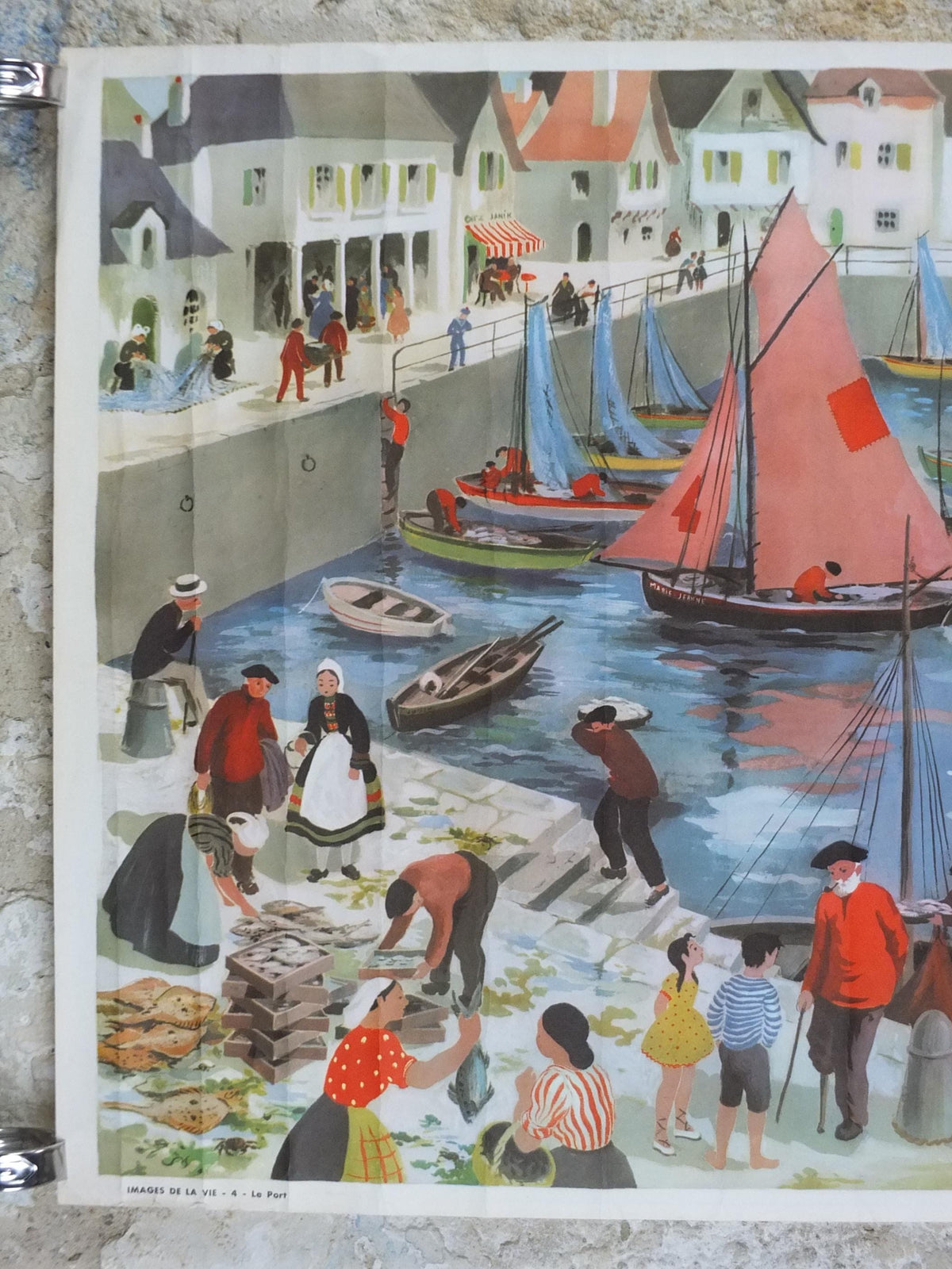 French Harbour or Port Poster, Street Scenes by Helene Poirie, La Port from Editions Bourrelier, wall art retro decor
