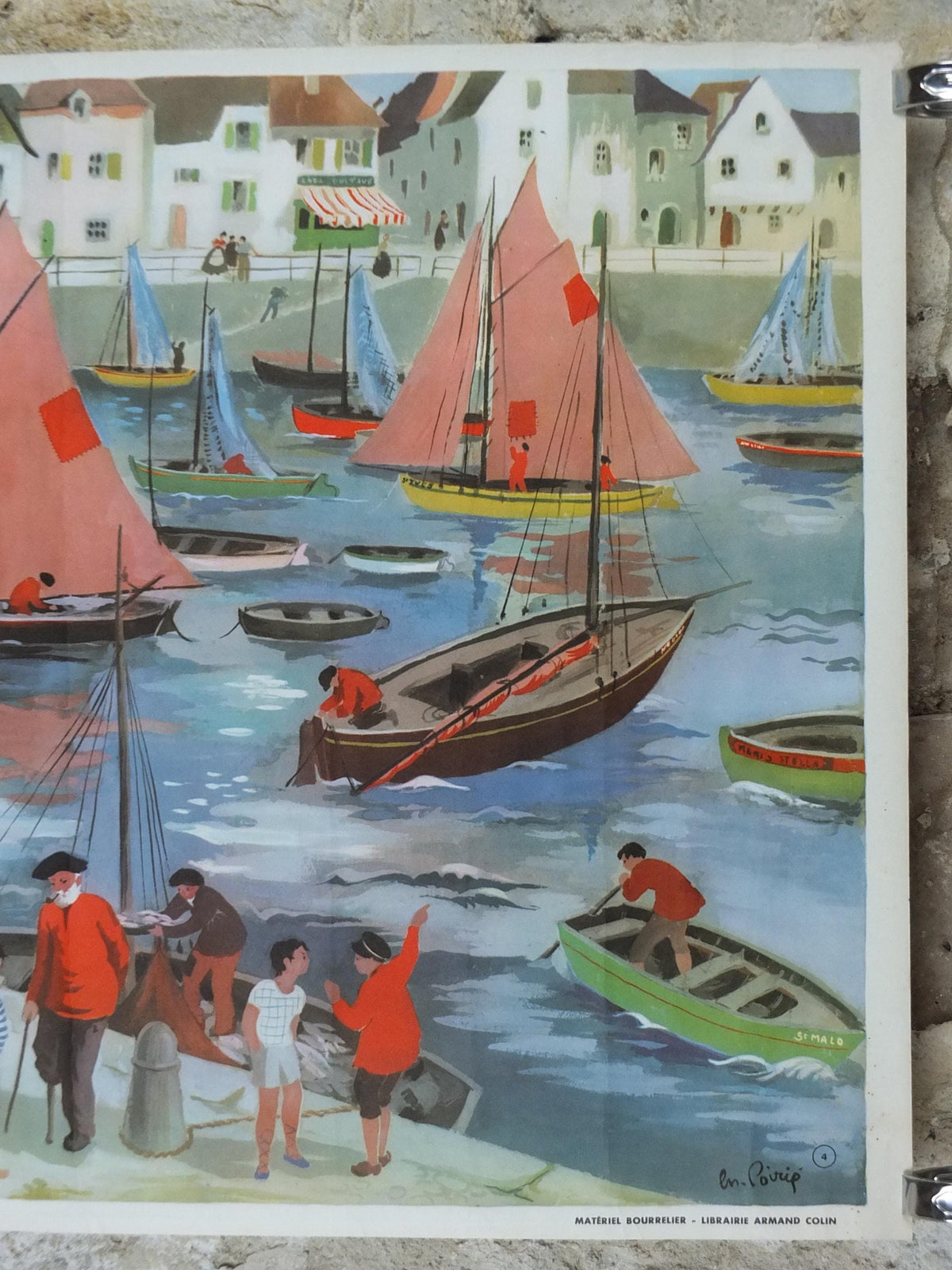 French Harbour or Port Poster, Street Scenes by Helene Poirie, La Port from Editions Bourrelier, wall art retro decor