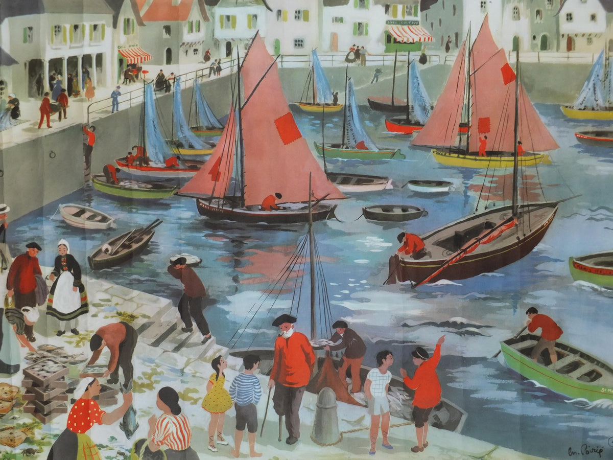 French Harbour or Port Poster, Street Scenes by Helene Poirie, La Port from Editions Bourrelier, wall art retro decor