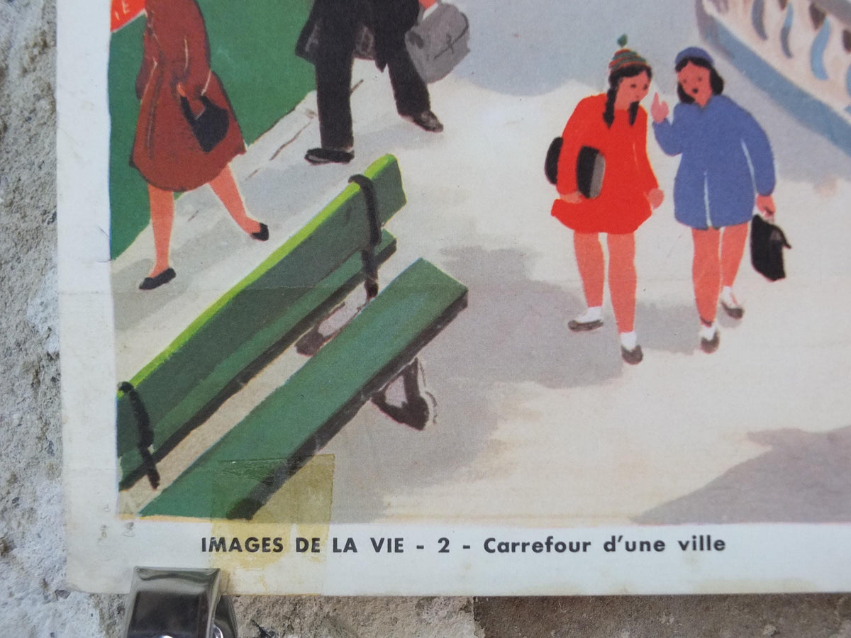 French Crossroads of a City Poster, Urban Street Scenes by Helene Poirie, Carrefour d'une Ville, Editions Bourrelier, wall art retro decor