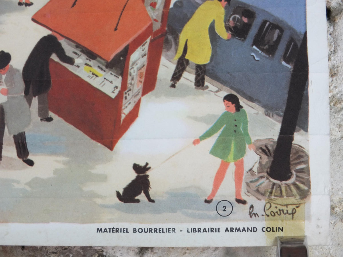 French Crossroads of a City Poster, Urban Street Scenes by Helene Poirie, Carrefour d'une Ville, Editions Bourrelier, wall art retro decor