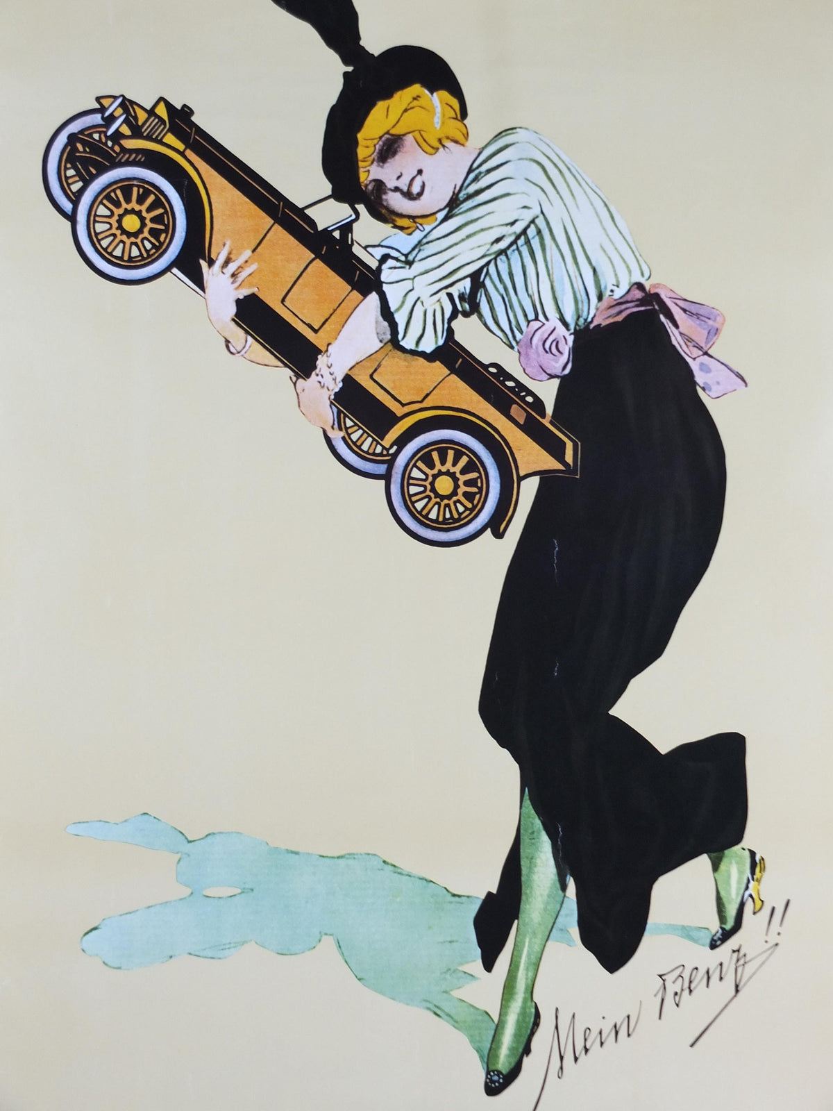 Mercedes Benz Poster, Mein Benz 1914, art deco or art nouveau, German vintage, Advertising print wall art decor
