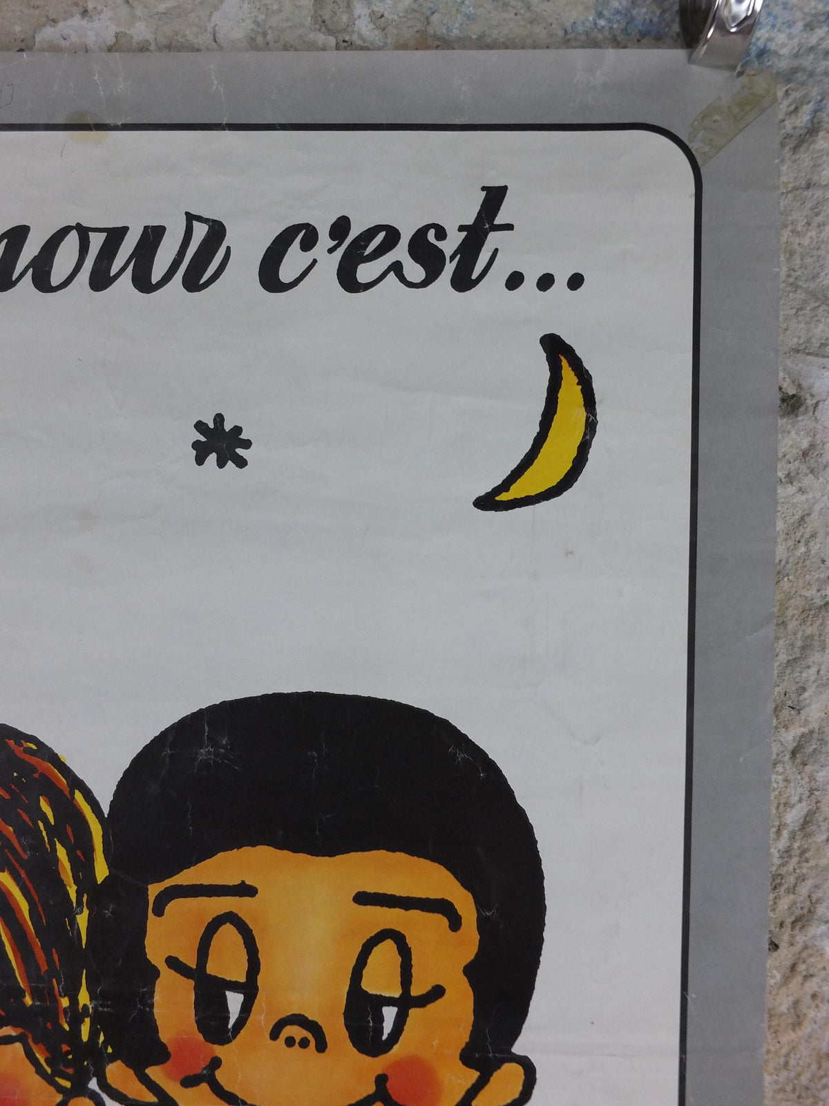 1973 Love is .... Poster, Love is walking hand in hand in the moonlight, L'Amour c'est by Kim Casali, Verkerke, French wall art decor