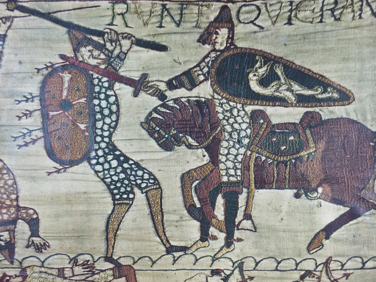 1962 Bayeux Tapestry Poster, Embroidery of the Norman Conquest of England, France, well worn, travel wall art decor