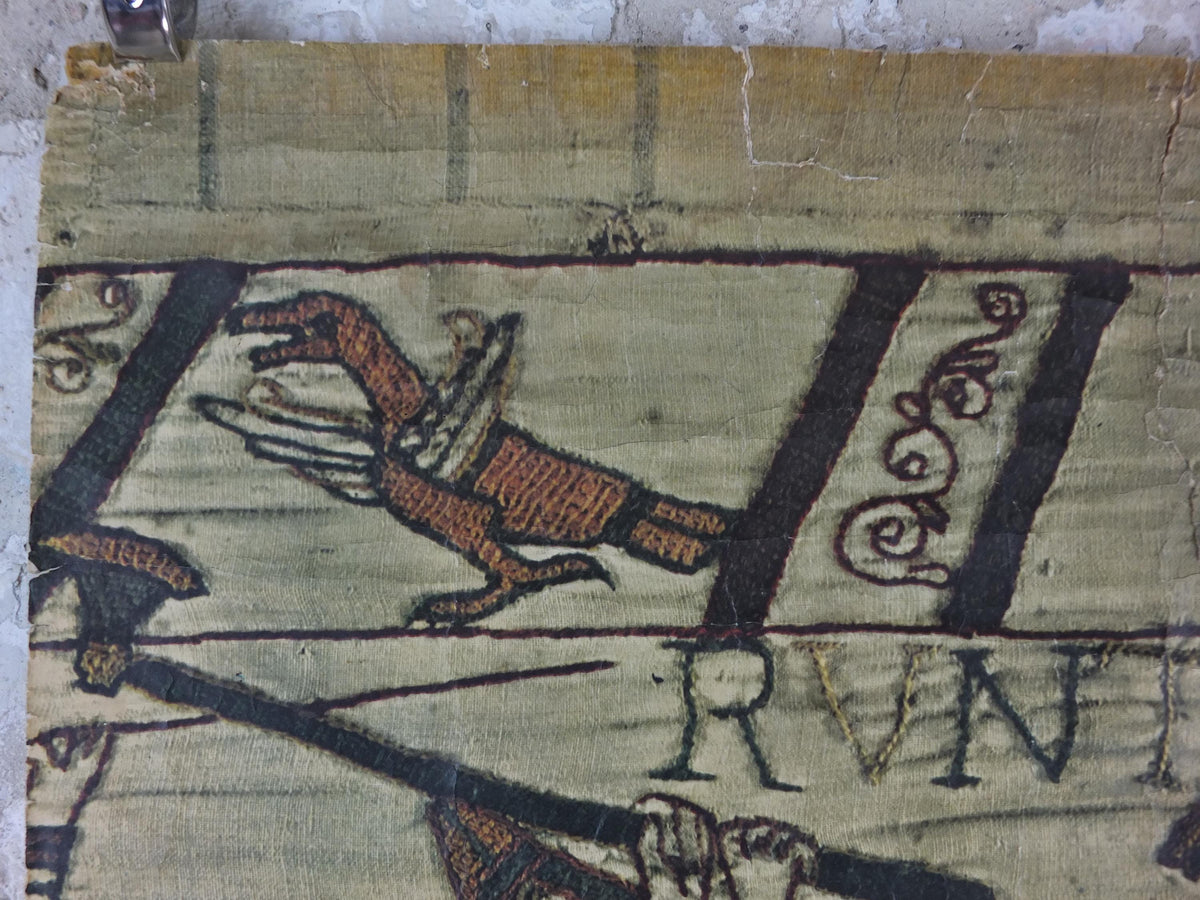 1962 Bayeux Tapestry Poster, Embroidery of the Norman Conquest of England, France, well worn, travel wall art decor